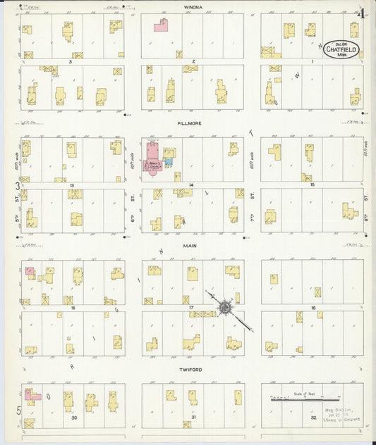 Sanborn Fire Insurance Map from Chatfield, Fillmore And Olmsted Counties, Minnesota (1910), Sheet #0004 - Historic Sanborn Fire Insurance Map Print, vintage old map wall art, antique decor, genealogy gift, Minnesota Minnesota map