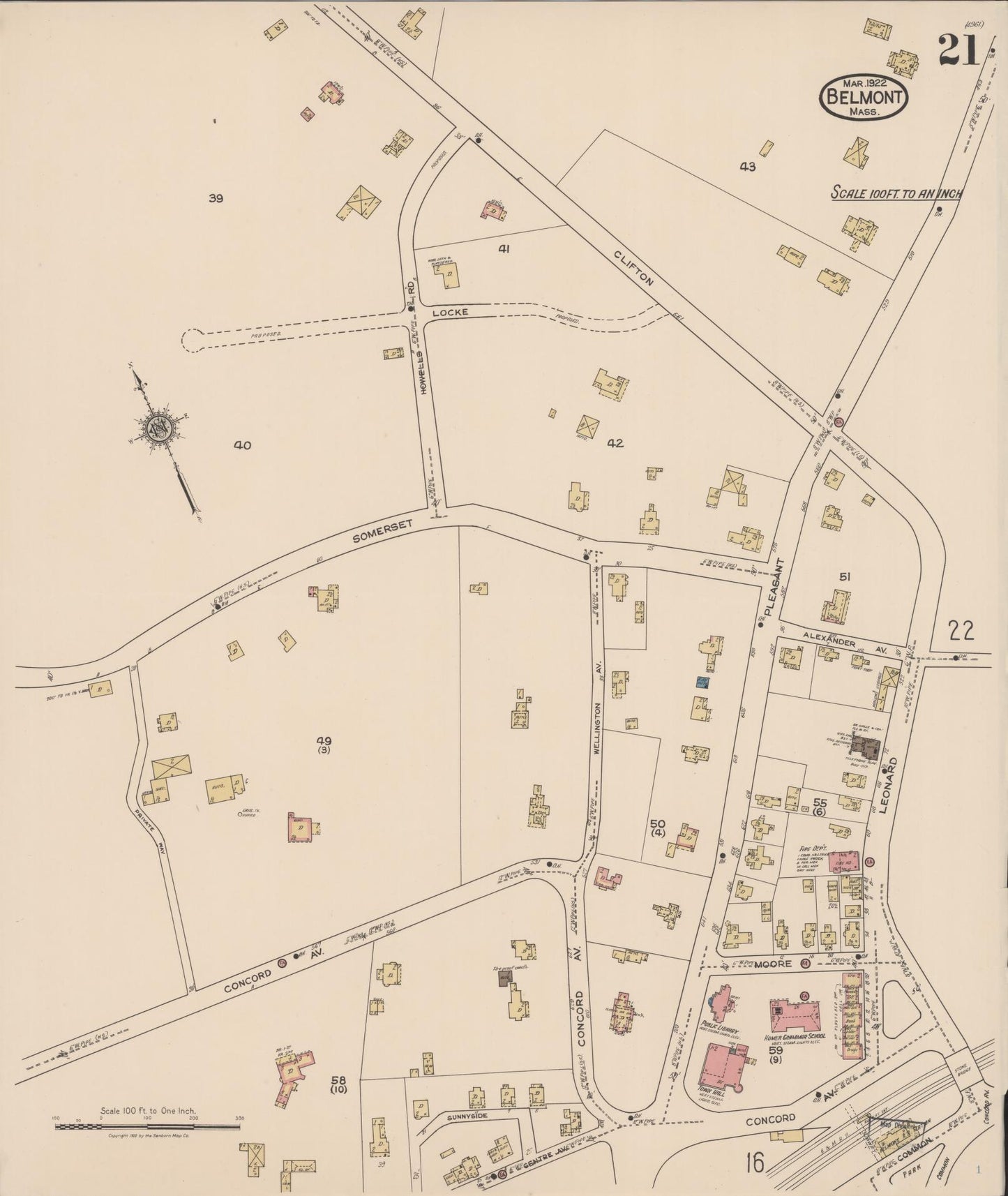Sanborn Fire Insurance Map from Belmont, Middlesex County, Massachusetts (1922), Sheet #0021 - Complete Map Set gallery image, historic Sanborn map, vintage wall art, Massachusetts Massachusetts