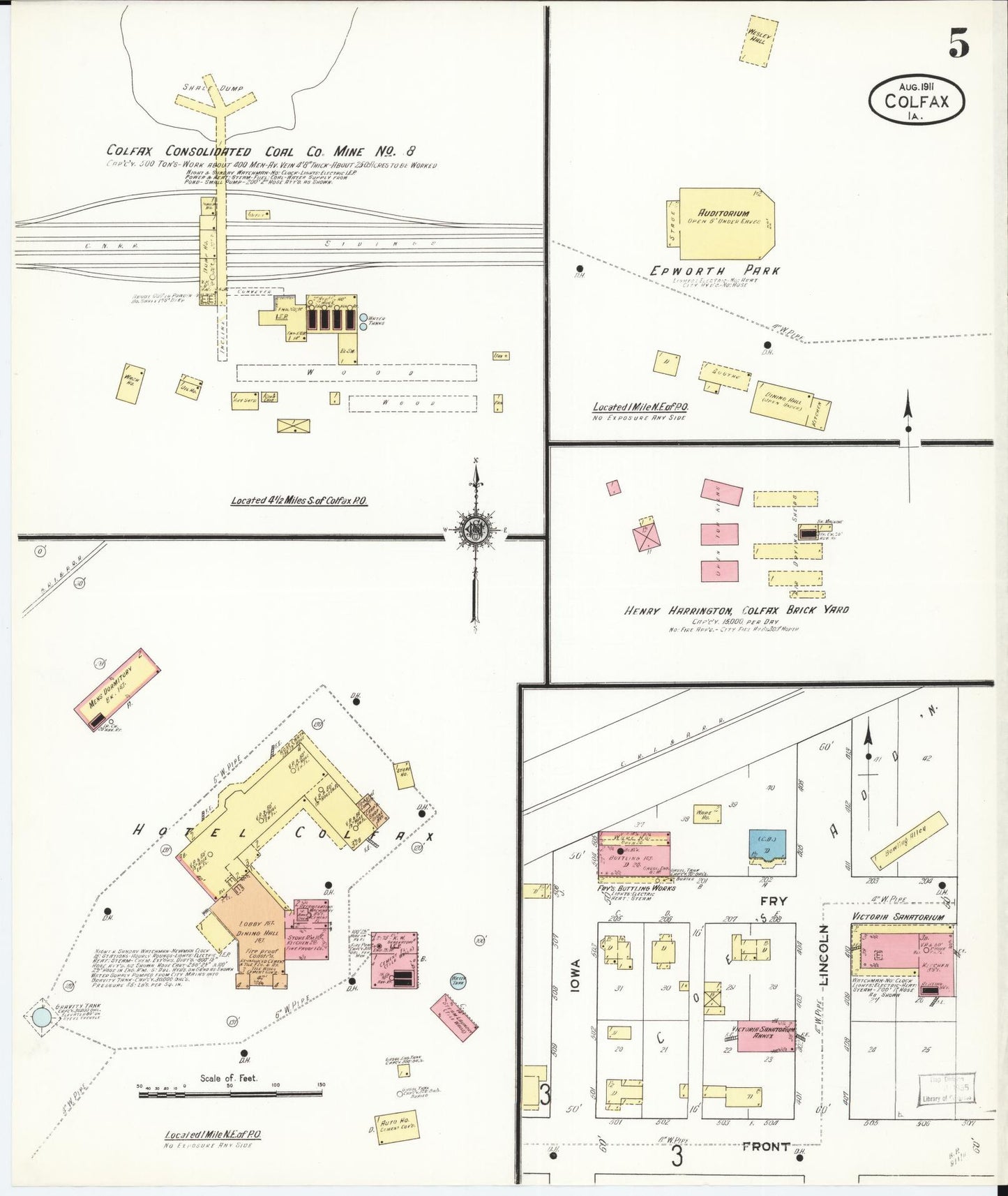 Sanborn Fire Insurance Map from Colfax, Jasper County, Iowa (1911), Sheet #0005 - Historic Sanborn Fire Insurance Map Print, vintage old map wall art