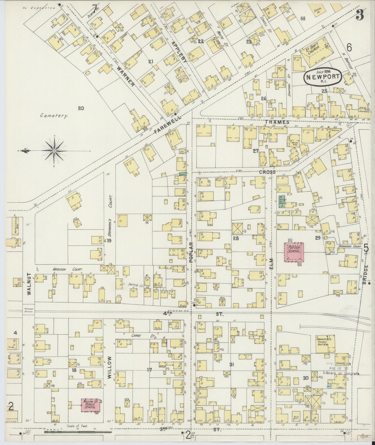 Sanborn Fire Insurance Map from Newport, Newport County, Rhode Island (1896), Sheet #0003 - Complete Map Set gallery image, historic Sanborn map, vintage wall art, Rhode Island Rhode Island
