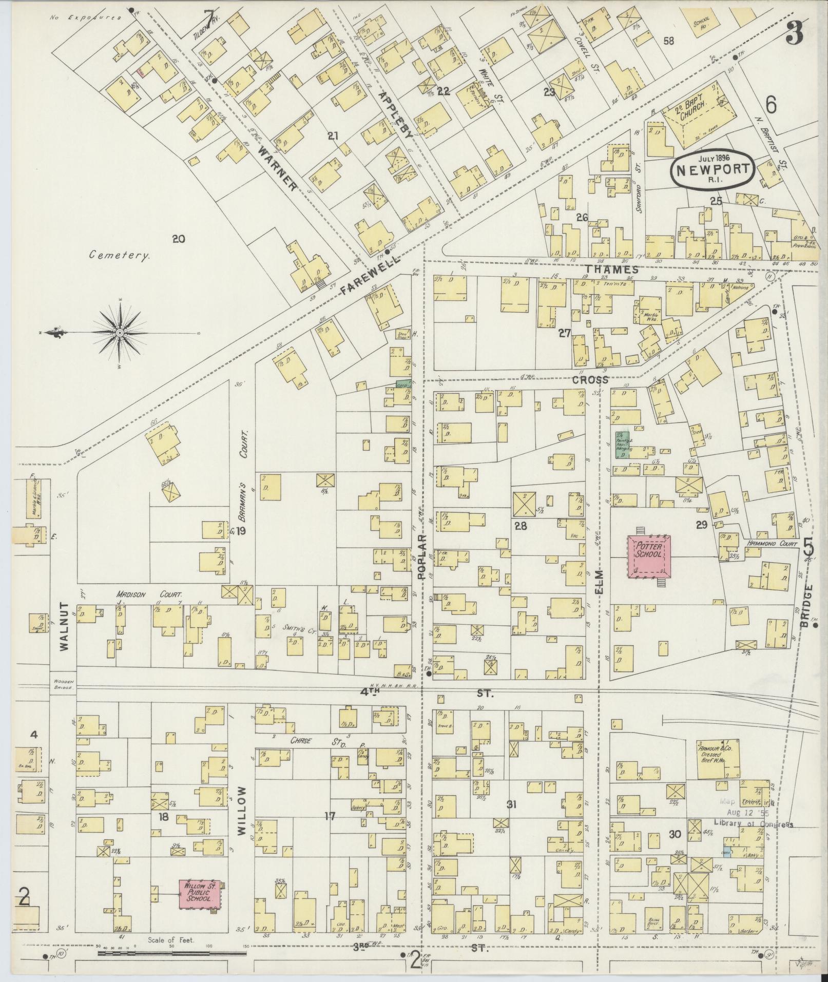 Sanborn Fire Insurance Map from Newport, Newport County, Rhode Island (1896), Sheet #0003 - Complete Map Set gallery image, historic Sanborn map, vintage wall art, Rhode Island Rhode Island