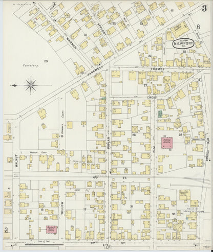 Sanborn Fire Insurance Map from Newport, Newport County, Rhode Island (1896), Sheet #0003 - Complete Map Set gallery image, historic Sanborn map, vintage wall art, Rhode Island Rhode Island