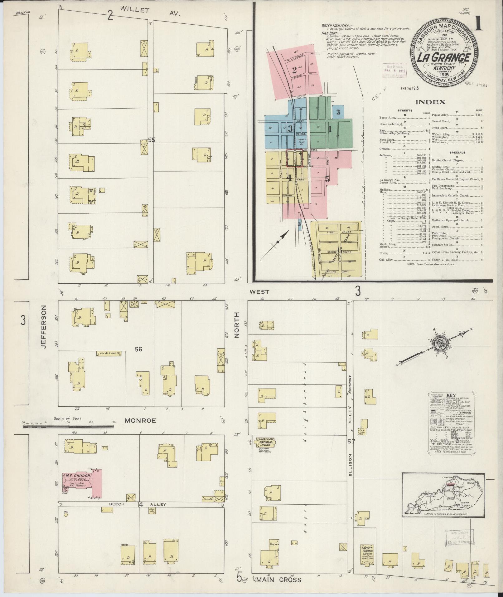 Sanborn Fire Insurance Map from La Grange, Oldham County, Kentucky (1915), Sheet #0001 - Historic Sanborn Fire Insurance Map Print, vintage old map wall art, antique decor, genealogy gift, Kentucky Kentucky map