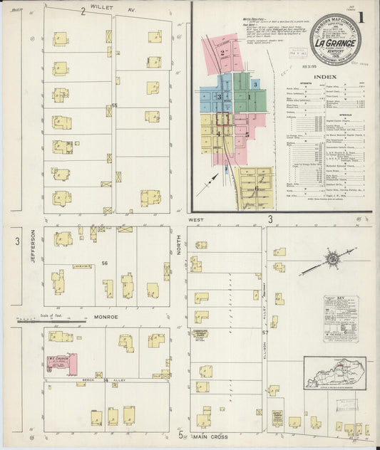 Sanborn Fire Insurance Map from La Grange, Oldham County, Kentucky (1915), Sheet #0001 - Historic Sanborn Fire Insurance Map Print, vintage old map wall art, antique decor, genealogy gift, Kentucky Kentucky map
