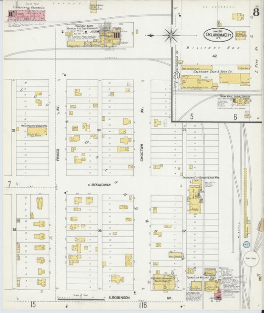 Sanborn Fire Insurance Map from Oklahoma City, Oklahoma County, Oklahoma (1901), Sheet #0008 - Historic Sanborn Fire Insurance Map Print, vintage old map wall art, antique decor, genealogy gift, Oklahoma City Oklahoma map