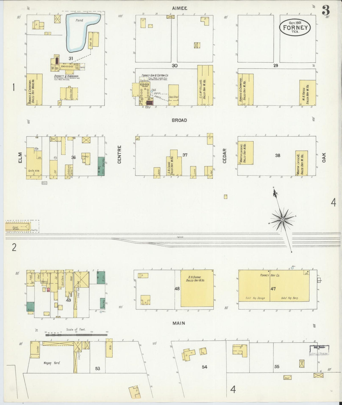 Sanborn Fire Insurance Map from Forney, Kaufman County, Texas (1901), Sheet #0003 - Complete Map Set gallery image, historic Sanborn map, vintage wall art, Texas Texas