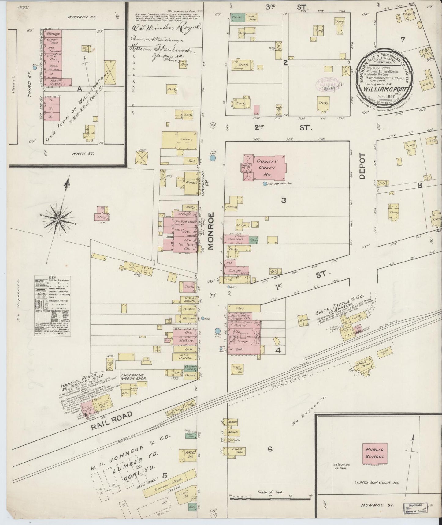 Sanborn Fire Insurance Map from Williamsport, Warren County, Indiana (1887), Sheet #0001 - Historic Sanborn Fire Insurance Map Print, vintage old map wall art, antique decor, genealogy gift, Indiana Indiana map