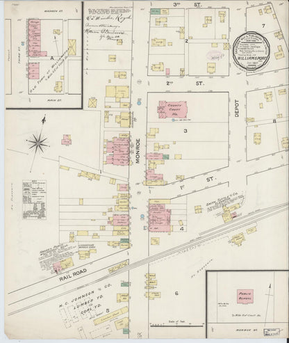 Sanborn Fire Insurance Map from Williamsport, Warren County, Indiana (1887), Sheet #0001 - Historic Sanborn Fire Insurance Map Print, vintage old map wall art, antique decor, genealogy gift, Indiana Indiana map