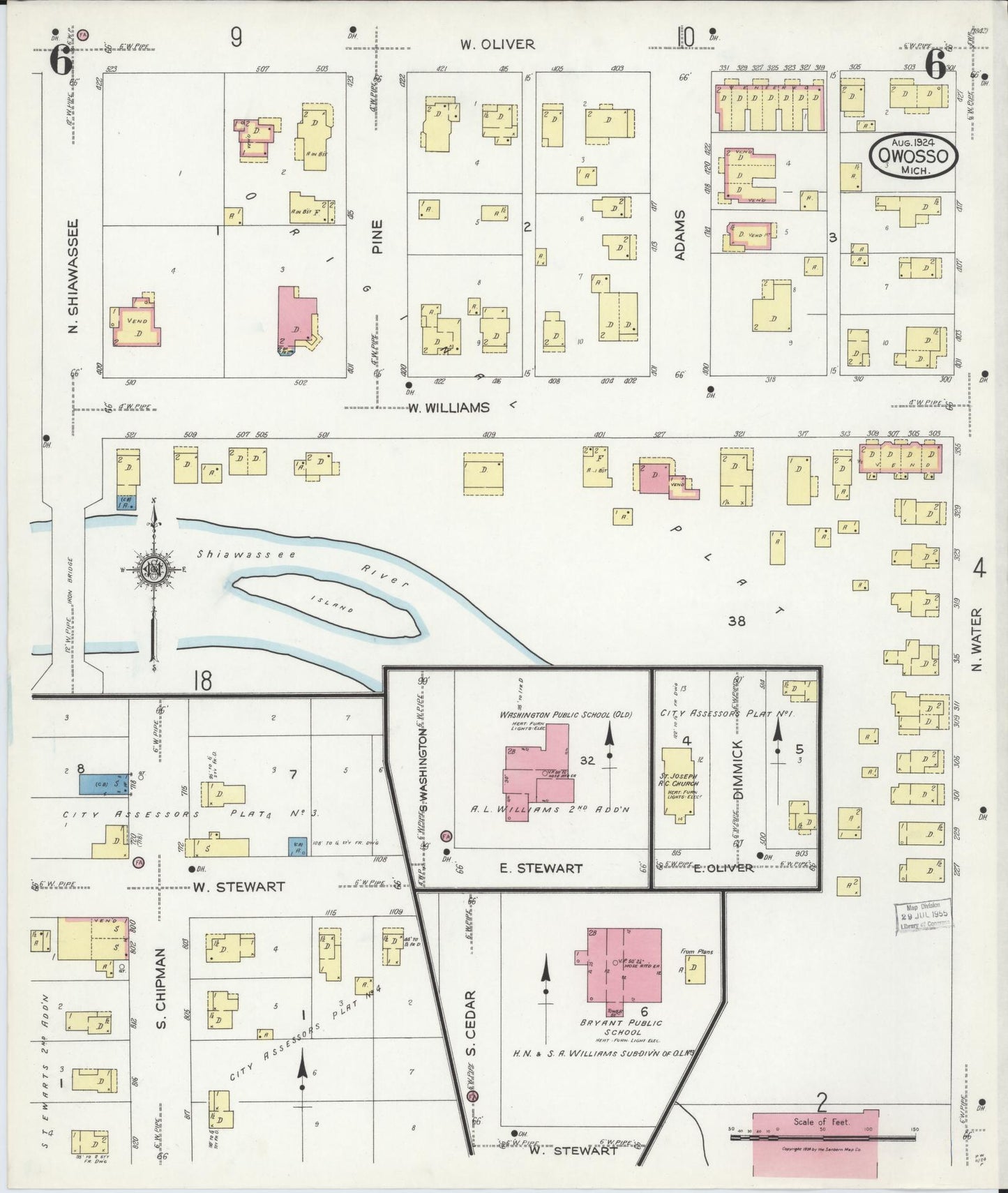 Sanborn Fire Insurance Map from Owosso, Shiawassee County, Michigan (1924), Sheet #0006 - Historic Sanborn Fire Insurance Map Print, vintage old map wall art, antique decor, genealogy gift, Michigan Michigan map