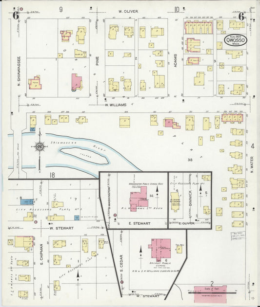 Sanborn Fire Insurance Map from Owosso, Shiawassee County, Michigan (1924), Sheet #0006 - Historic Sanborn Fire Insurance Map Print, vintage old map wall art, antique decor, genealogy gift, Michigan Michigan map