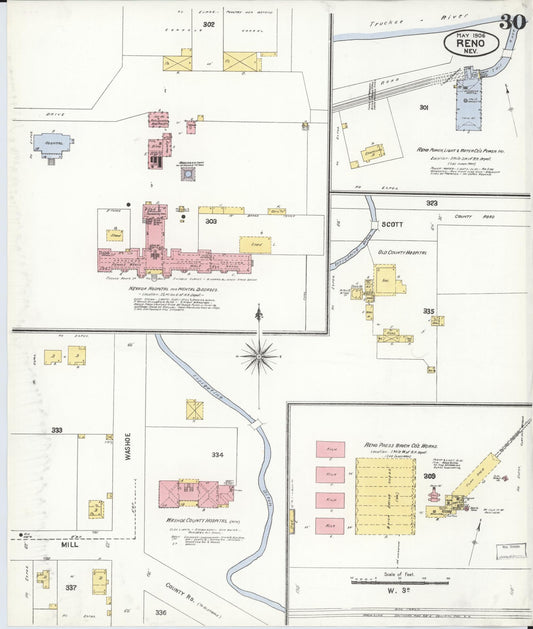 Sanborn Fire Insurance Map from Reno, Washoe County, Nevada (1906), Sheet #0030 - Historic Sanborn Fire Insurance Map Print, vintage old map wall art, antique decor, genealogy gift, Nevada Nevada map