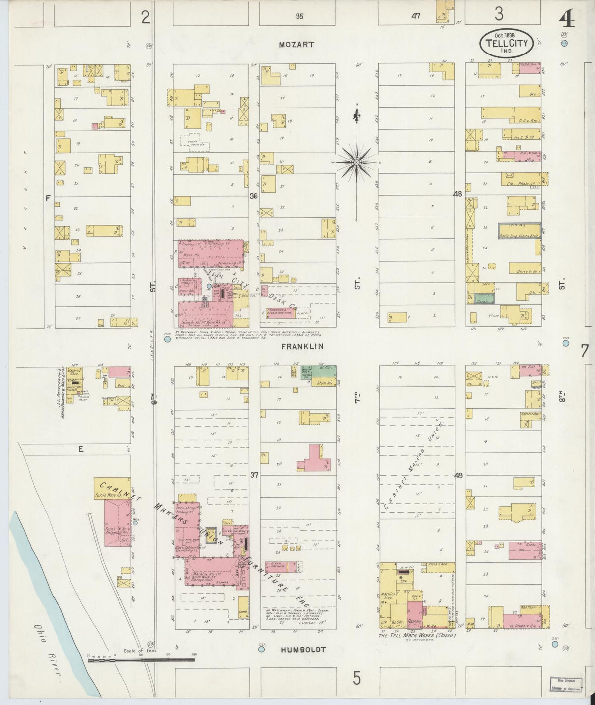 Sanborn Fire Insurance Map from Tell City, Perry County, Indiana (1898), Sheet #0004 - Historic Sanborn Fire Insurance Map Print, vintage old map wall art, antique decor, genealogy gift, Indiana Indiana map