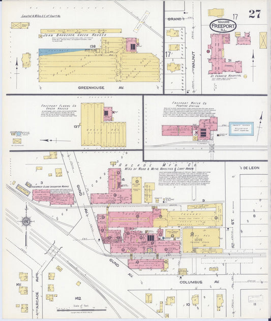 Sanborn Fire Insurance Map from Freeport, Stephenson County, Illinois (1918), Sheet #0027 - Historic Sanborn Fire Insurance Map Print, vintage old map wall art, antique decor, genealogy gift, Illinois Illinois map