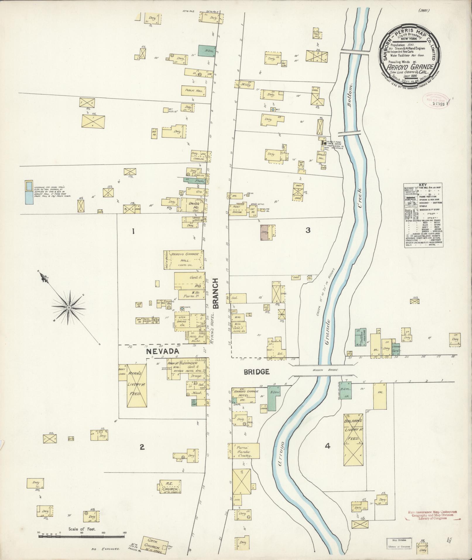 Sanborn Fire Insurance Map from Arroyo Grande, San Luis Obispo County, California (1890), Sheet #0001 - Historic Sanborn Fire Insurance Map Print, vintage old map wall art, antique decor, genealogy gift, California California map