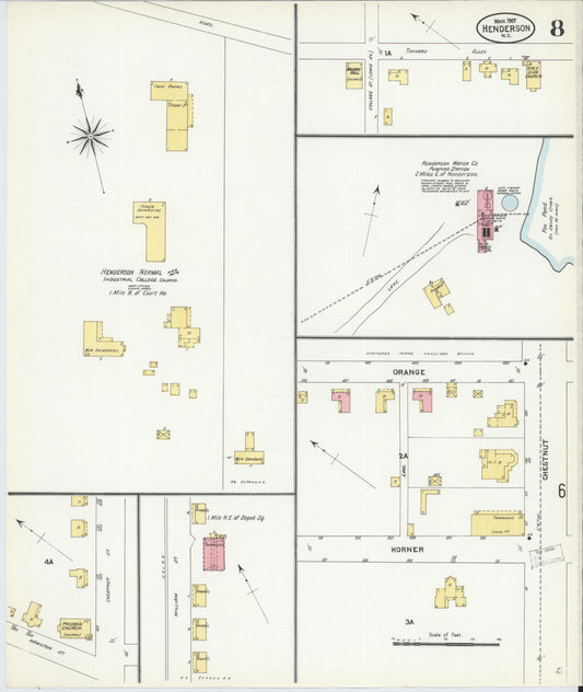 Sanborn Fire Insurance Map from Henderson, Vance County, North Carolina (1907), Sheet #0008 - Historic Sanborn Fire Insurance Map Print, vintage old map wall art, antique decor, genealogy gift, North Carolina North Carolina map