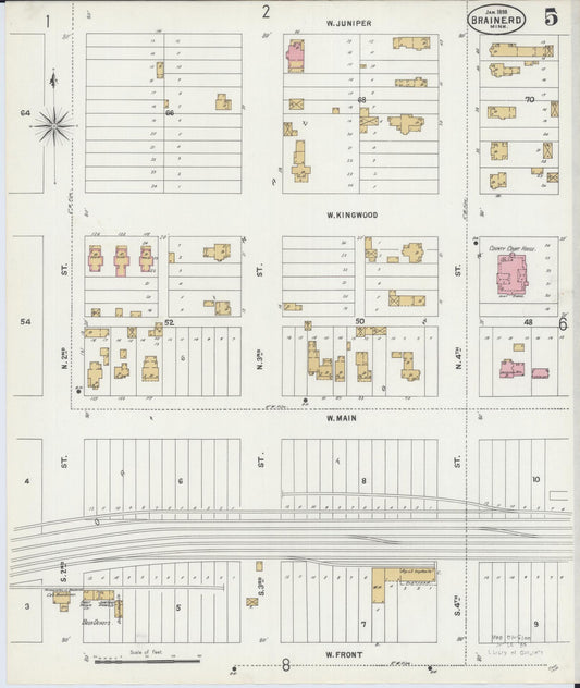 Sanborn Fire Insurance Map from Brainerd, Crow Wing County, Minnesota (1898), Sheet #0005 - Historic Sanborn Fire Insurance Map Print, vintage old map wall art, antique decor, genealogy gift, Minnesota Minnesota map