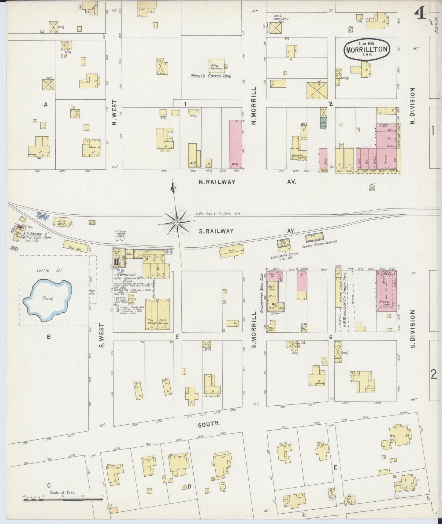 Sanborn Fire Insurance Map from Morrilton, Conway County, Arkansas (1896), Sheet #0004 - Historic Sanborn Fire Insurance Map Print, vintage old map wall art, antique decor, genealogy gift, Arkansas Arkansas map