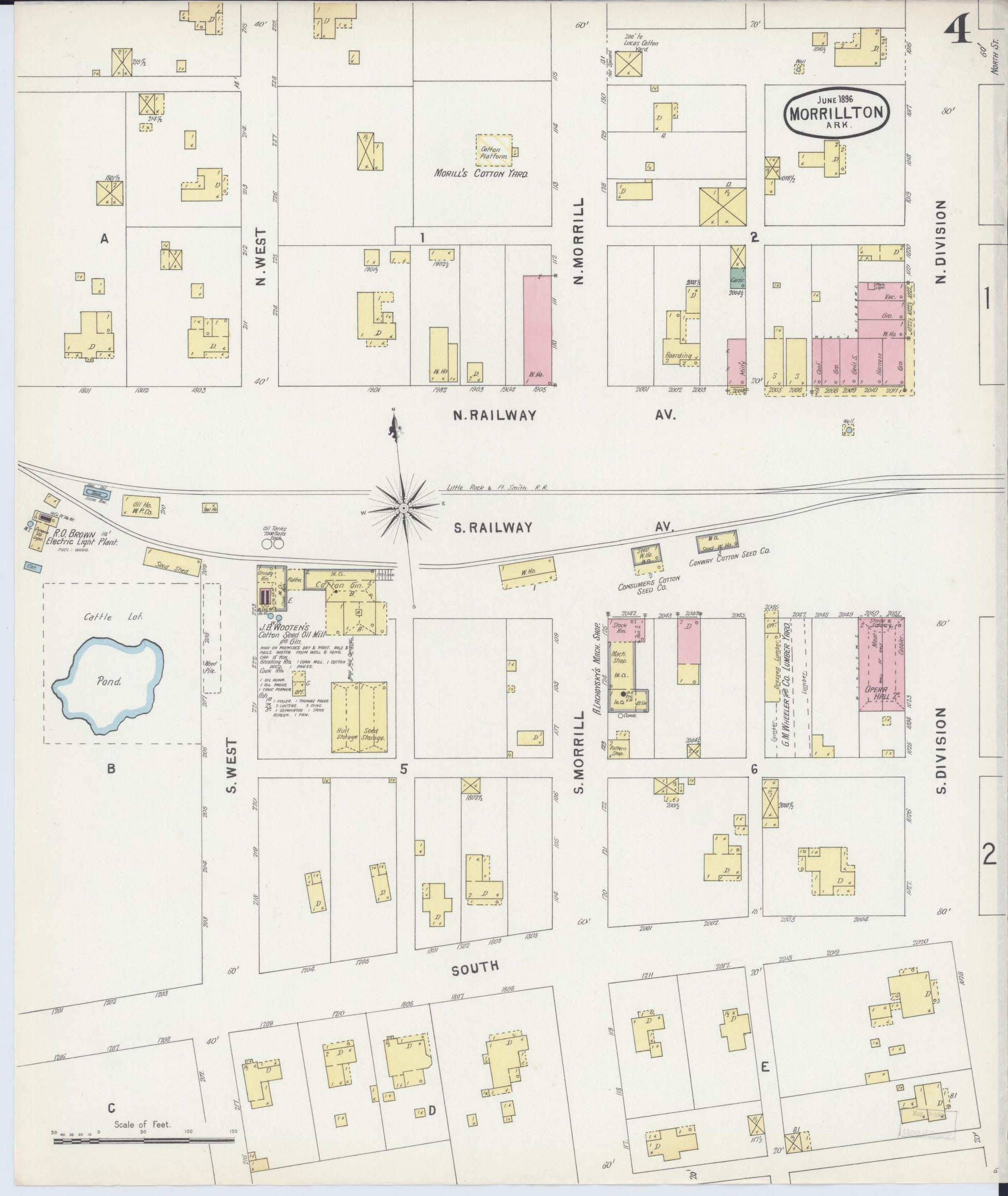 Sanborn Fire Insurance Map from Morrilton, Conway County, Arkansas (1896), Sheet #0004 - Historic Sanborn Fire Insurance Map Print, vintage old map wall art, antique decor, genealogy gift, Arkansas Arkansas map