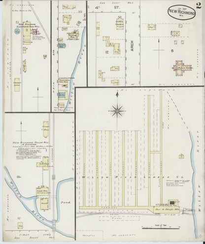 Sanborn Fire Insurance Map from New Richmond, St. Croix County, Wisconsin (1887), Sheet #0002 - Complete Map Set gallery image, historic Sanborn map, vintage wall art, Wisconsin Wisconsin