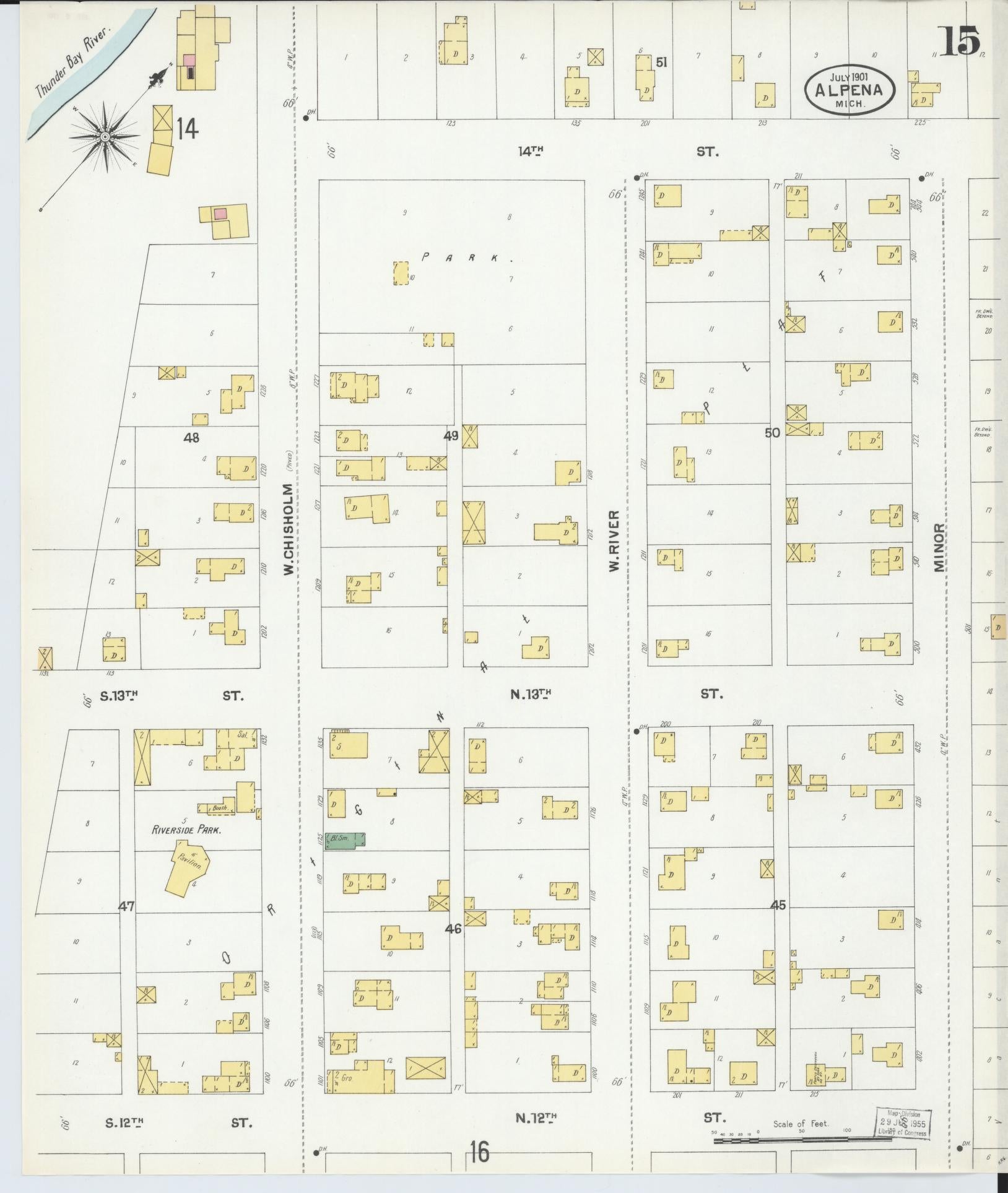 Sanborn Fire Insurance Map from Alpena, Alpena County, Michigan (1901), Sheet #0015 - Historic Sanborn Fire Insurance Map Print, vintage old map wall art, antique decor, genealogy gift, Michigan Michigan map