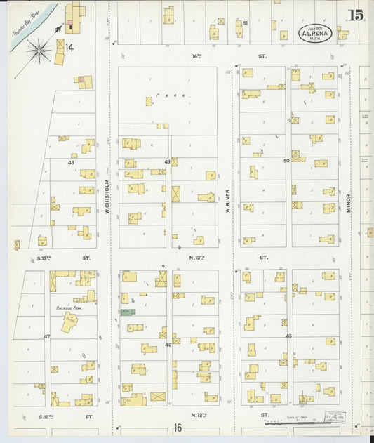 Sanborn Fire Insurance Map from Alpena, Alpena County, Michigan (1901), Sheet #0015 - Historic Sanborn Fire Insurance Map Print, vintage old map wall art, antique decor, genealogy gift, Michigan Michigan map