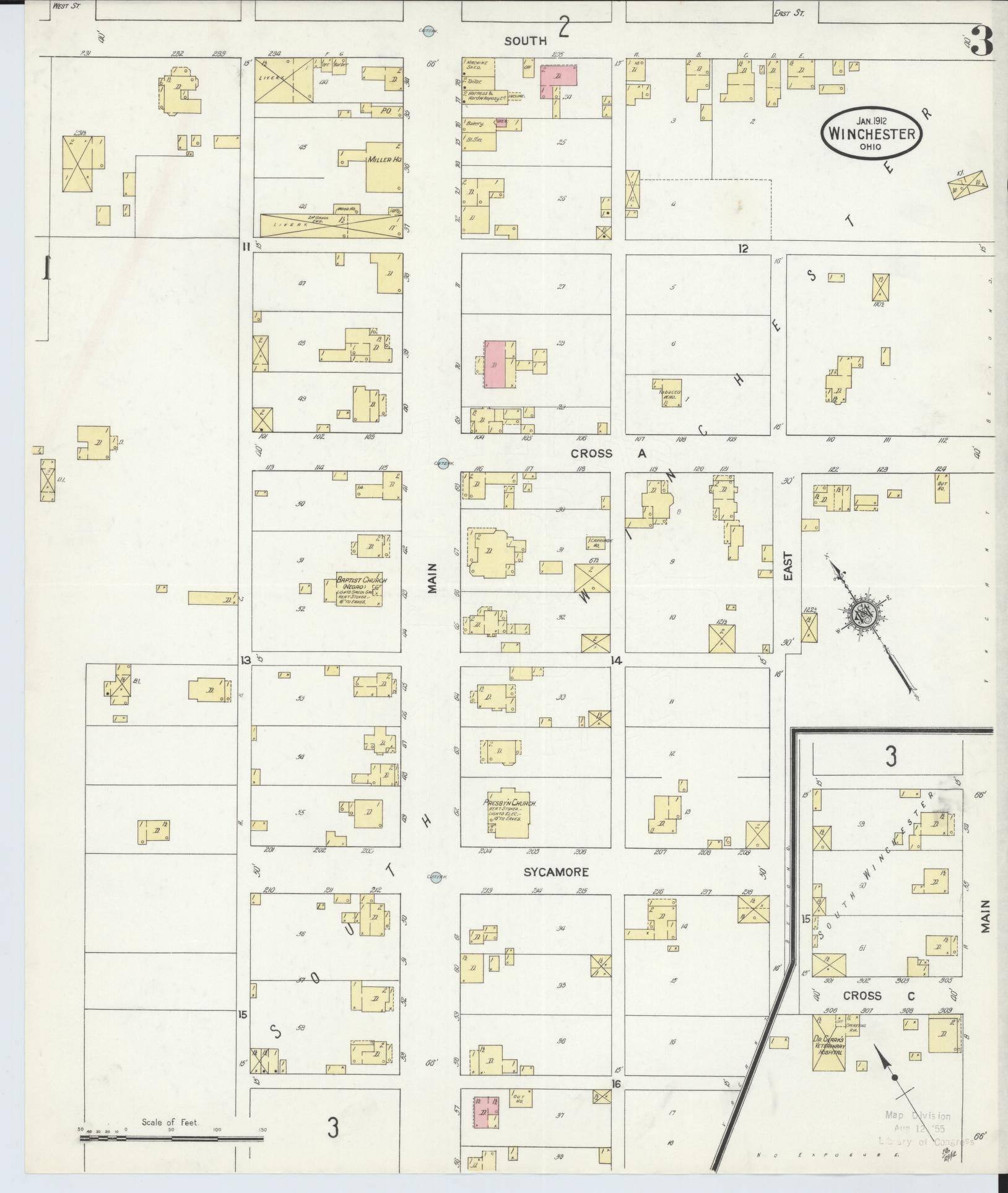Sanborn Fire Insurance Map from Winchester, Adams County, Ohio (1912), Sheet #0003 - Historic Sanborn Fire Insurance Map Print, vintage old map wall art, antique decor, genealogy gift, Ohio Ohio map
