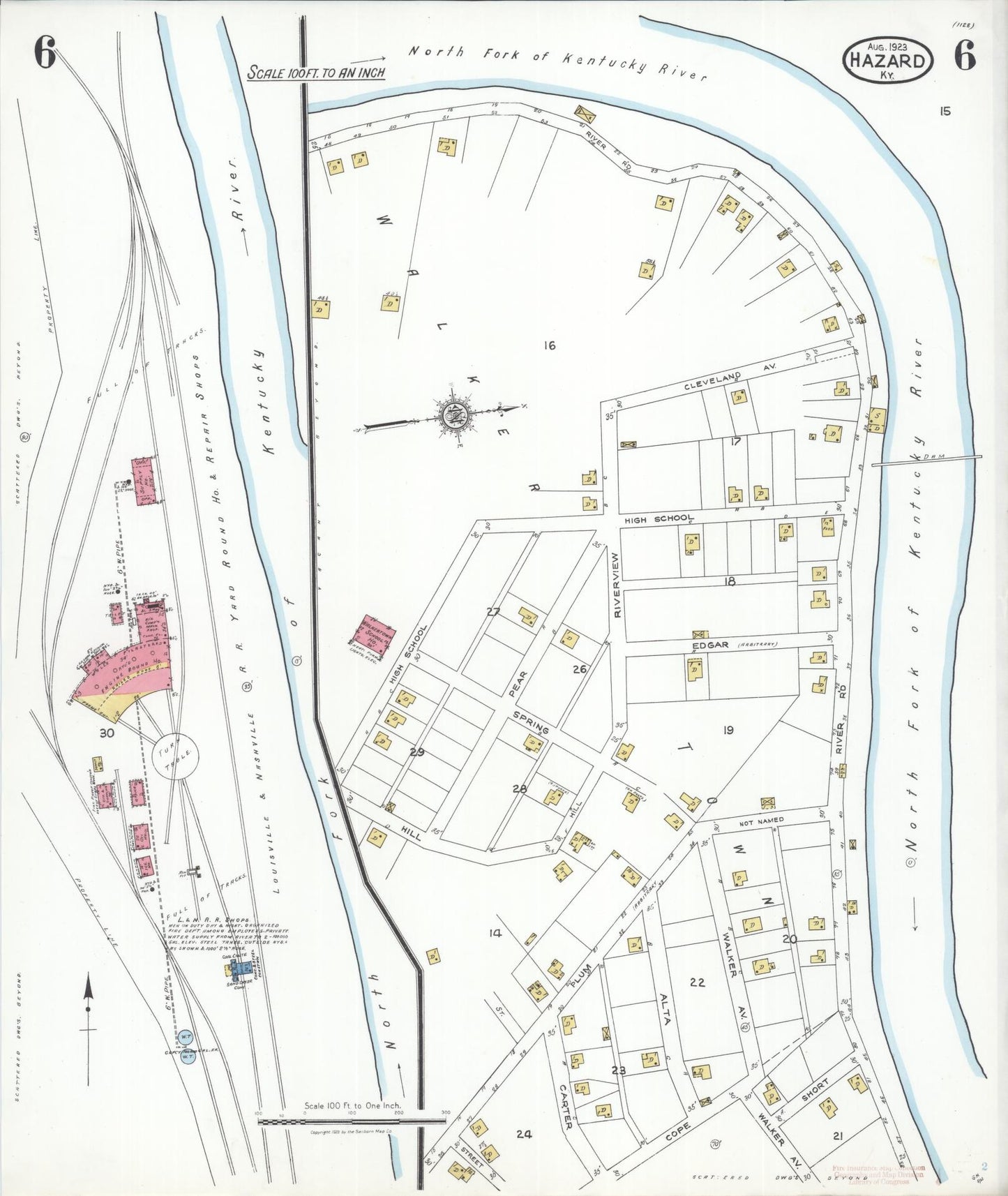 Sanborn Fire Insurance Map from Hazard, Perry County, Kentucky (1923), Sheet #0006 - Complete Map Set gallery image, historic Sanborn map, vintage wall art, Kentucky Kentucky
