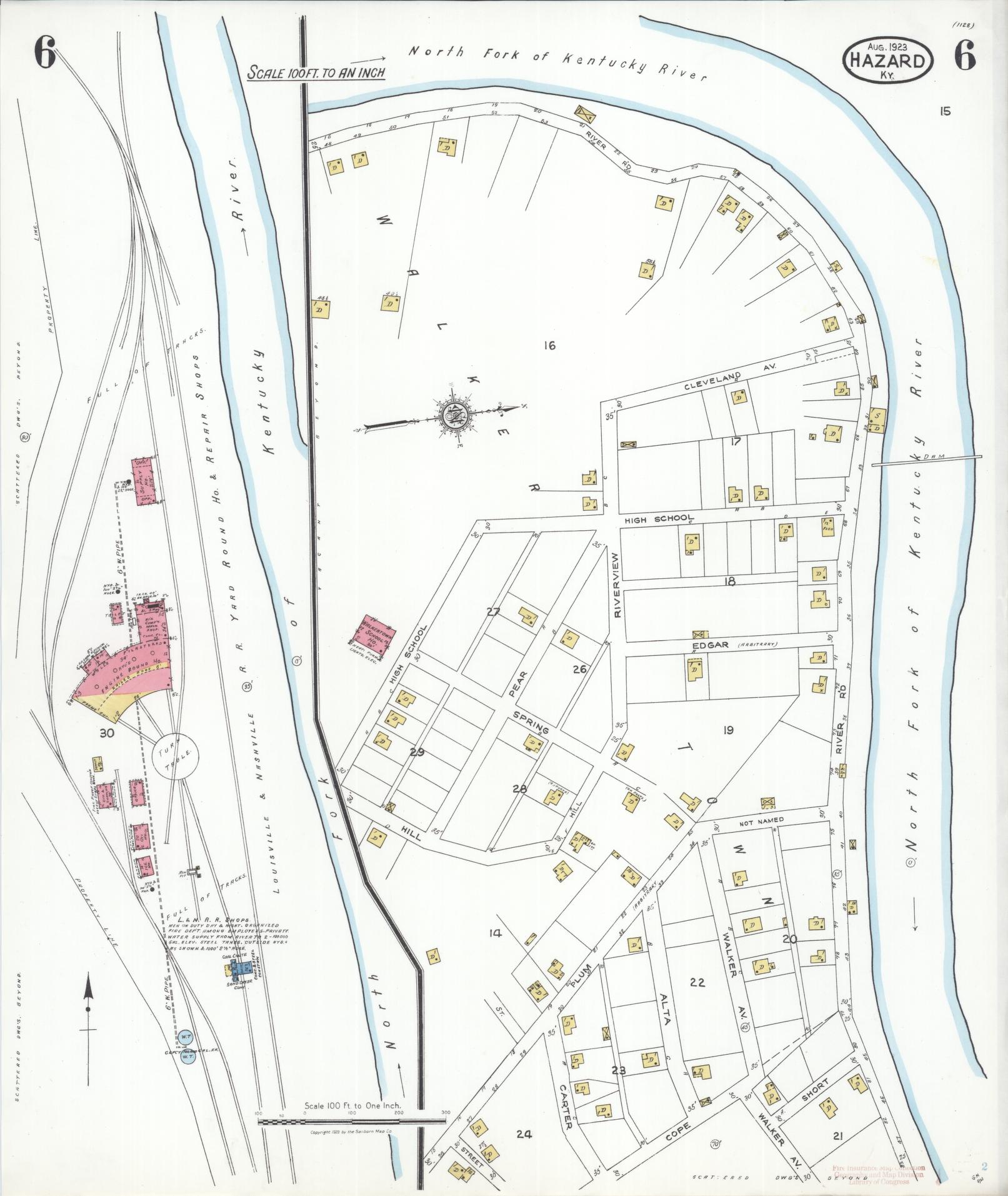 Sanborn Fire Insurance Map from Hazard, Perry County, Kentucky (1923), Sheet #0006 - Complete Map Set gallery image, historic Sanborn map, vintage wall art, Kentucky Kentucky