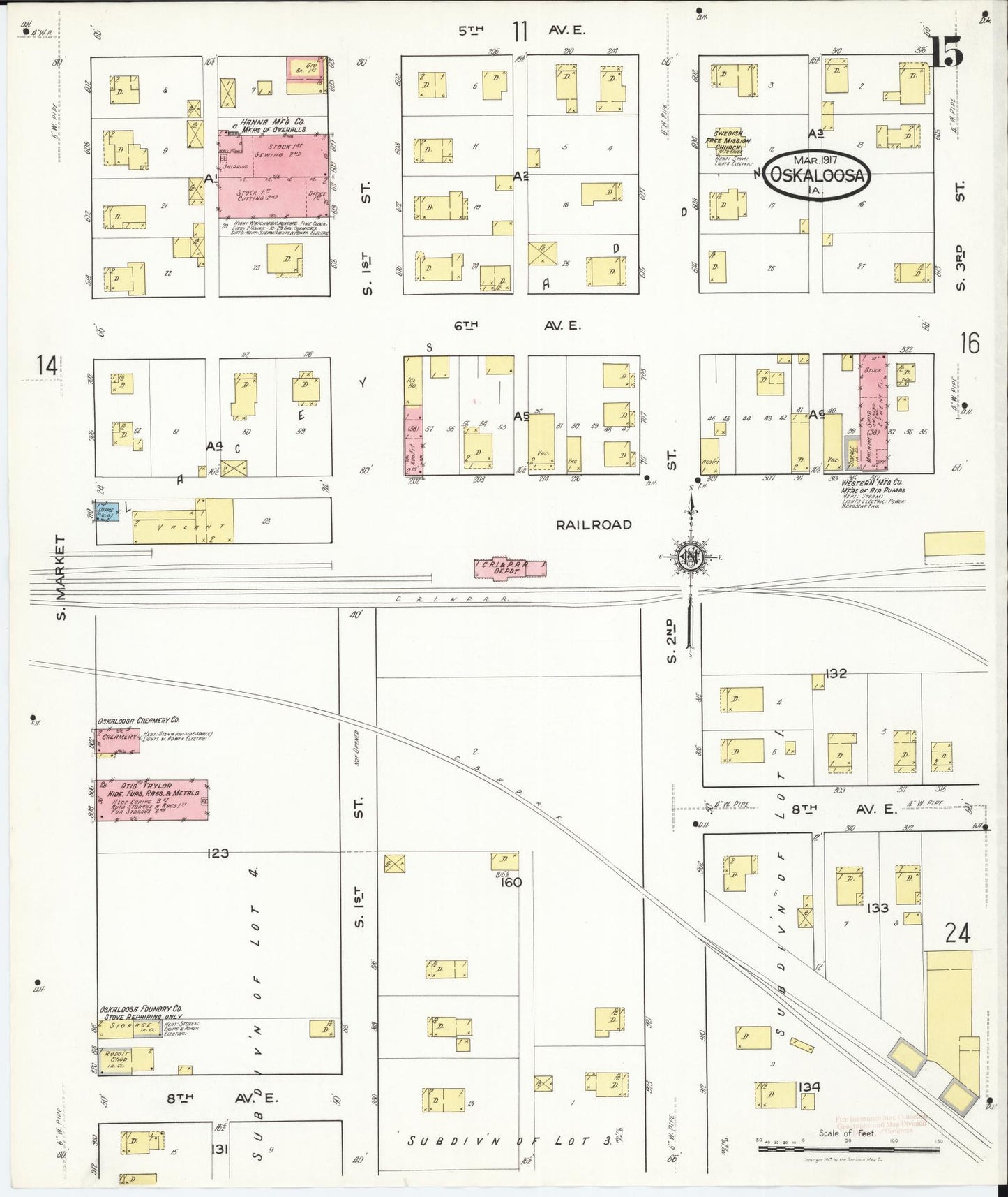Sanborn Fire Insurance Map from Oskaloosa, Mahaska County, Iowa (1917), Sheet #0015 - Historic Sanborn Fire Insurance Map Print