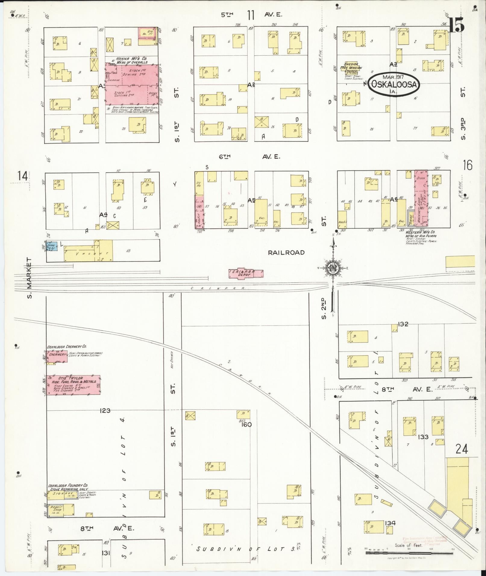 Sanborn Fire Insurance Map from Oskaloosa, Mahaska County, Iowa (1917), Sheet #0015 - Historic Sanborn Fire Insurance Map Print