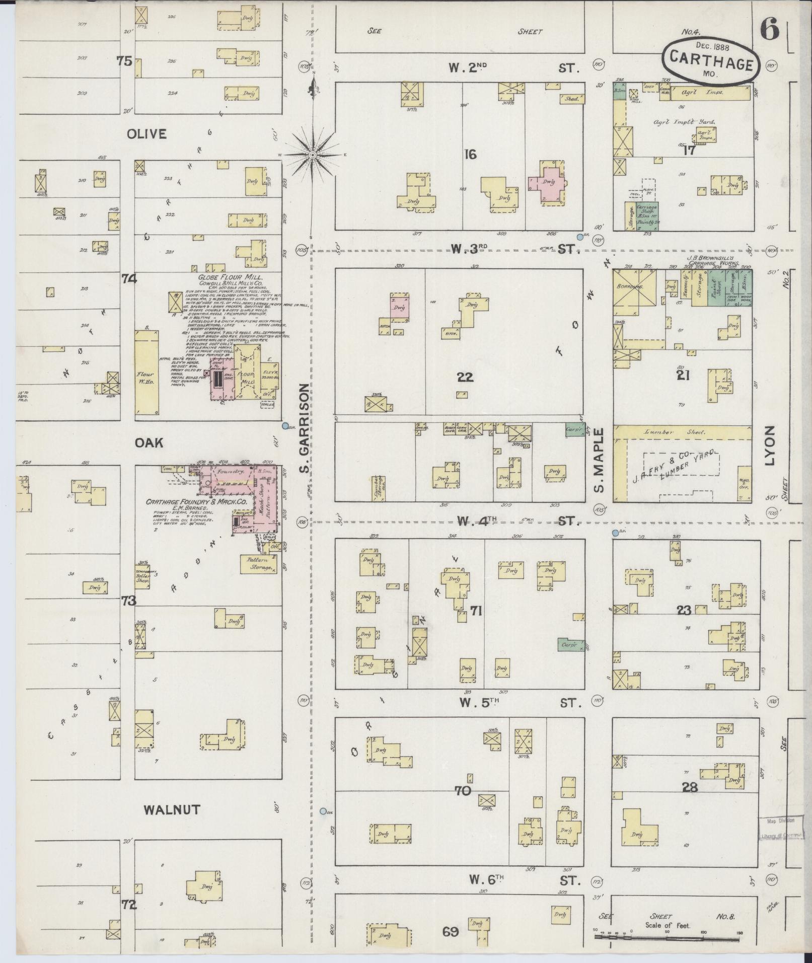 Sanborn Fire Insurance Map from Carthage, Jasper County, Missouri (1888), Sheet #0006 - Complete Map Set gallery image, historic Sanborn map, vintage wall art, Missouri Missouri