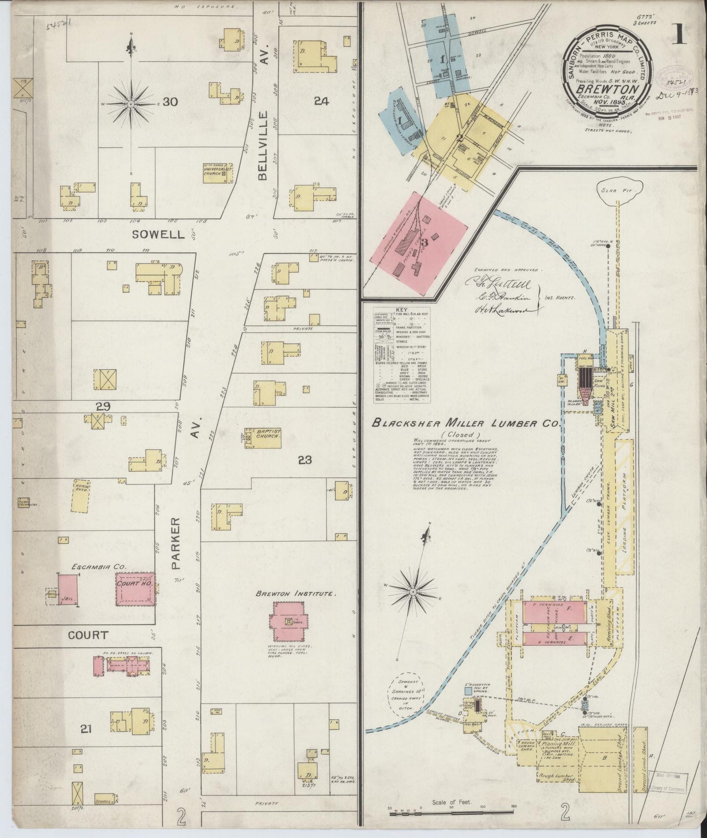 Sanborn Fire Insurance Map from Brewton, Escambia County, Alabama. (1893) – Historic Sanborn Fire Insurance Map Print