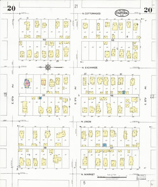 Sanborn Fire Insurance Map from Emporia, Lyon County, Kansas (1923), Sheet #0020 - Historic Sanborn Fire Insurance Map Print, vintage old map wall art, antique decor, genealogy gift, Kansas Kansas map