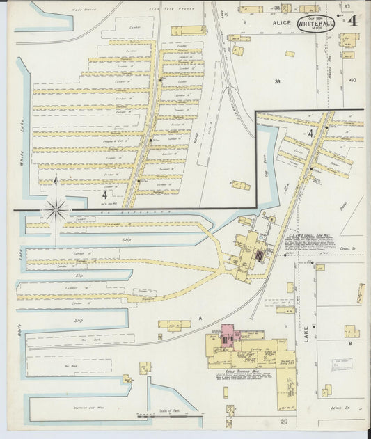 Sanborn Fire Insurance Map from Whitehall, Muskegon County, Michigan (1896), Sheet #0004 - Historic Sanborn Fire Insurance Map Print, vintage old map wall art, antique decor, genealogy gift, Michigan Michigan map