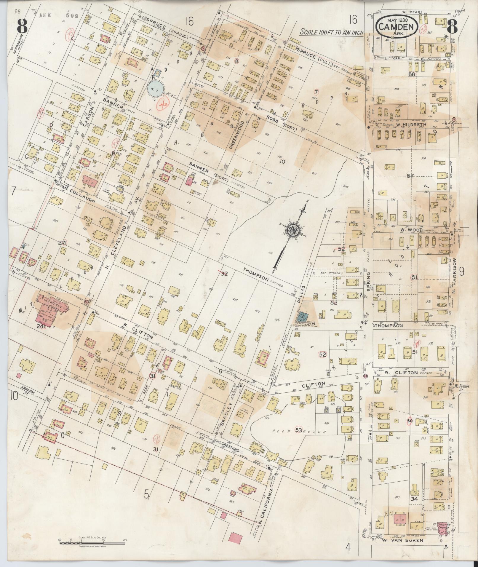 Sanborn Fire Insurance Map from Camden, Ouachita County, Arkansas (1948), Sheet #0008 - Complete Map Set gallery image, historic Sanborn map, vintage wall art, Arkansas Arkansas