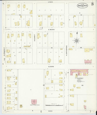 Sanborn Fire Insurance Map from Bowling Green, Wood County, Ohio (1908), Sheet #0003 - Complete Map Set gallery image, historic Sanborn map, vintage wall art, Ohio Ohio