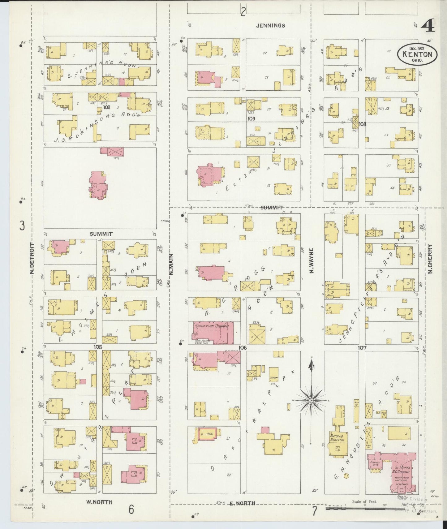 Sanborn Fire Insurance Map from Kenton, Hardin County, Ohio (1902), Sheet #0004 - Historic Sanborn Fire Insurance Map Print, vintage old map wall art, antique decor, genealogy gift, Ohio Ohio map