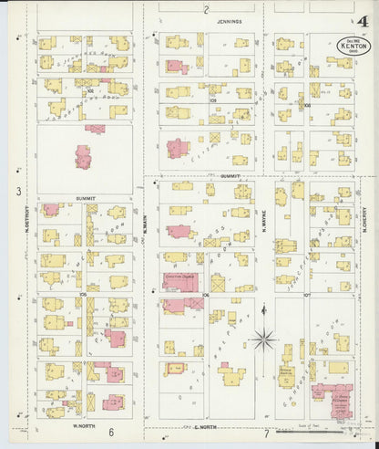 Sanborn Fire Insurance Map from Kenton, Hardin County, Ohio (1902), Sheet #0004 - Historic Sanborn Fire Insurance Map Print, vintage old map wall art, antique decor, genealogy gift, Ohio Ohio map