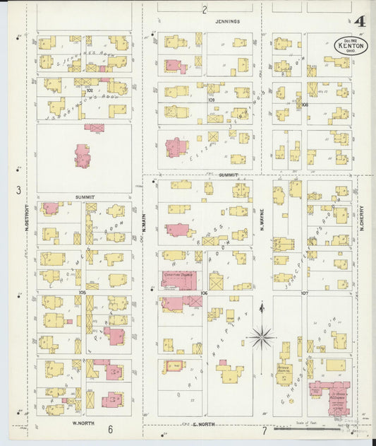 Sanborn Fire Insurance Map from Kenton, Hardin County, Ohio (1902), Sheet #0004 - Historic Sanborn Fire Insurance Map Print, vintage old map wall art, antique decor, genealogy gift, Ohio Ohio map