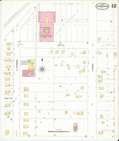 Sanborn Fire Insurance Map from Shenandoah, Page County, Iowa (1909), Sheet #0012 - Historic Sanborn Fire Insurance Map Print, vintage old map wall art