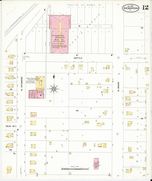 Sanborn Fire Insurance Map from Shenandoah, Page County, Iowa (1909), Sheet #0012 - Historic Sanborn Fire Insurance Map Print, vintage old map wall art