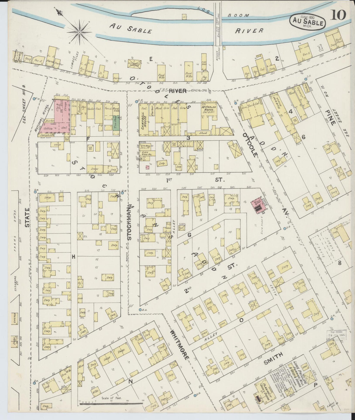 Sanborn Fire Insurance Map from Oscoda, Iosco County, Michigan (1890), Sheet #0010 - Historic Sanborn Fire Insurance Map Print, vintage old map wall art, antique decor, genealogy gift, Michigan Michigan map