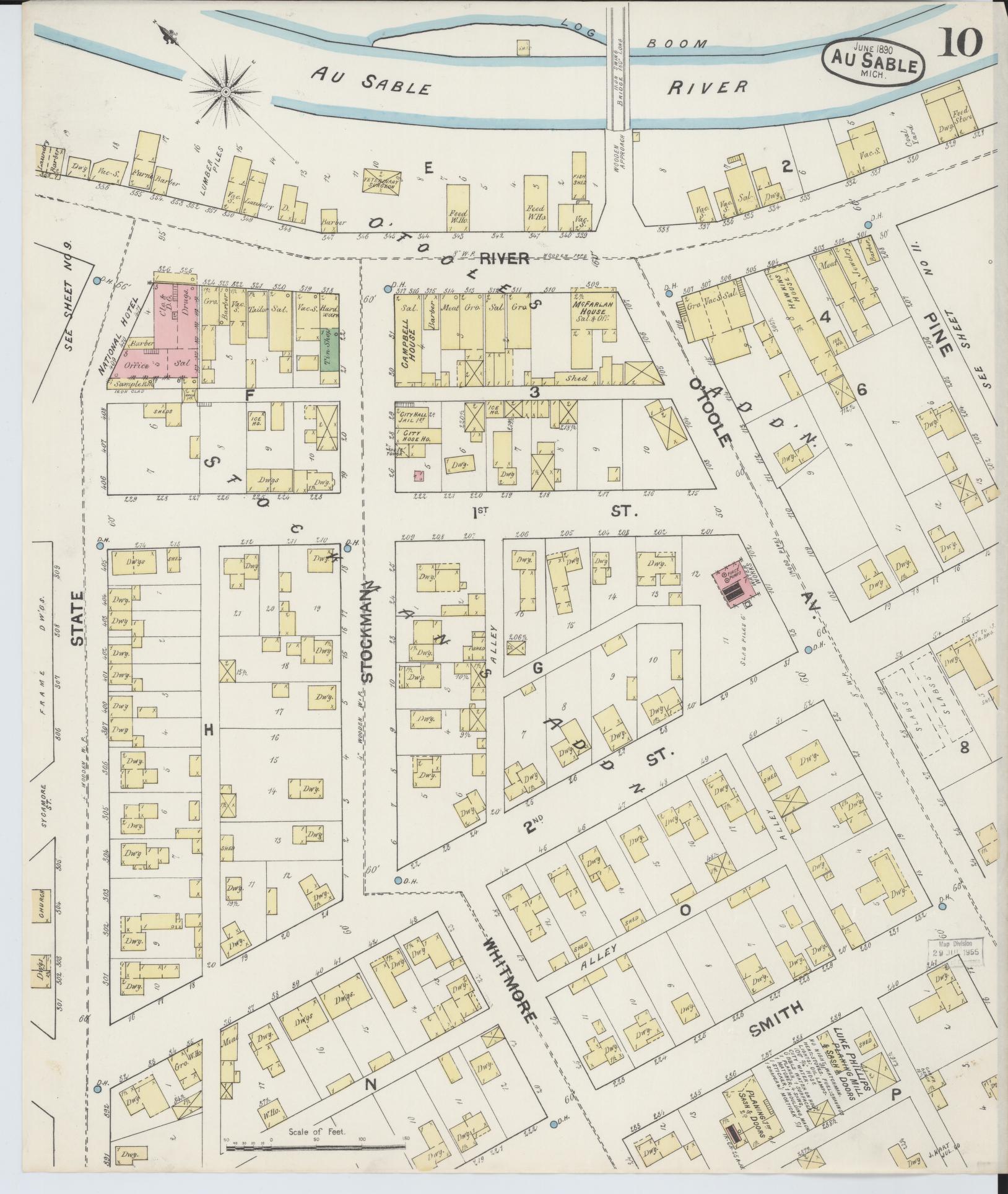 Sanborn Fire Insurance Map from Oscoda, Iosco County, Michigan (1890), Sheet #0010 - Historic Sanborn Fire Insurance Map Print, vintage old map wall art, antique decor, genealogy gift, Michigan Michigan map