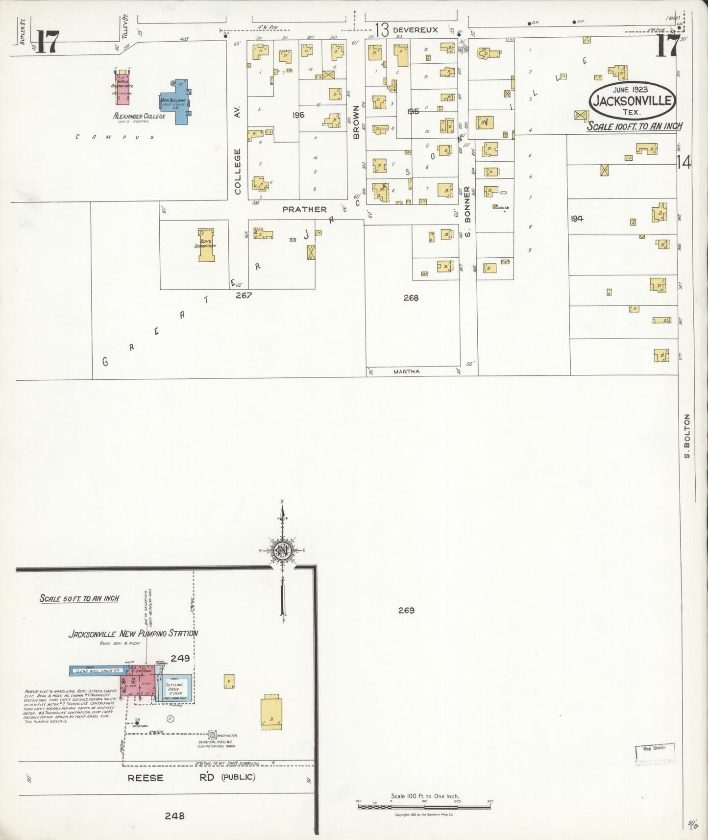 Sanborn Fire Insurance Map from Jacksonville, Cherokee County, Texas. (1923), Sheet 17 – Historic Sanborn Fire Insurance Map Print