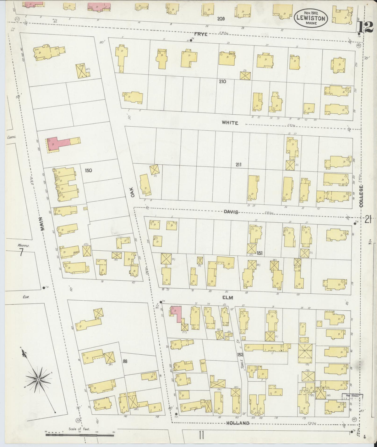 Sanborn Fire Insurance Map from Lewiston, Androscoggin County, Maine (1902), Sheet #0012 - Complete Map Set gallery image, historic Sanborn map, vintage wall art, Maine Maine
