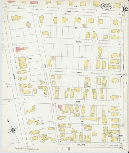 Sanborn Fire Insurance Map from Lewiston, Androscoggin County, Maine (1902), Sheet #0012 - Complete Map Set gallery image, historic Sanborn map, vintage wall art, Maine Maine