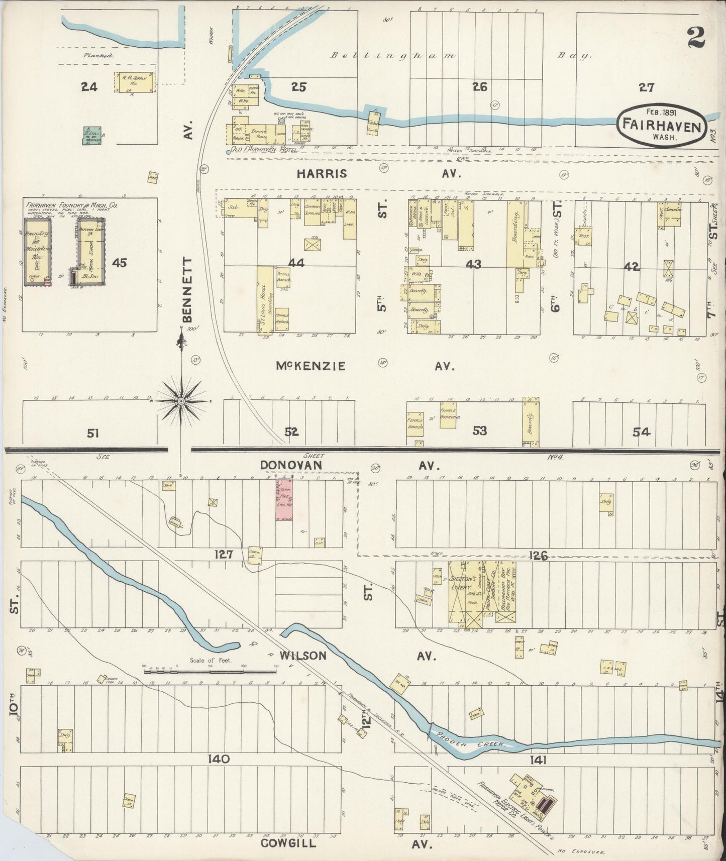 Sanborn Fire Insurance Map from Fairhaven [see also Bellingham and Sehome], Whatcom County, Washington (1891), Sheet #0002 - Complete Map Set gallery image, historic Sanborn map, vintage wall art, Washington Washington