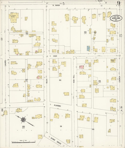 Sanborn Fire Insurance Map from Ashland, Jackson County, Oregon (1911), Sheet #0009 - Historic Sanborn Fire Insurance Map Print, vintage old map wall art, antique decor, genealogy gift, Oregon Oregon map