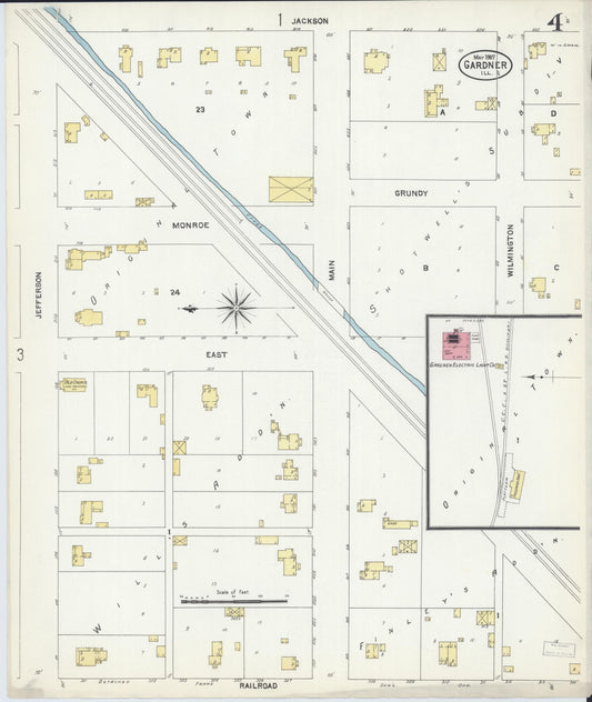 Sanborn Fire Insurance Map from Gardner, Grundy County, Illinois (1907), Sheet #0004 - Historic Sanborn Fire Insurance Map Print, vintage old map wall art, antique decor, genealogy gift, Illinois Illinois map