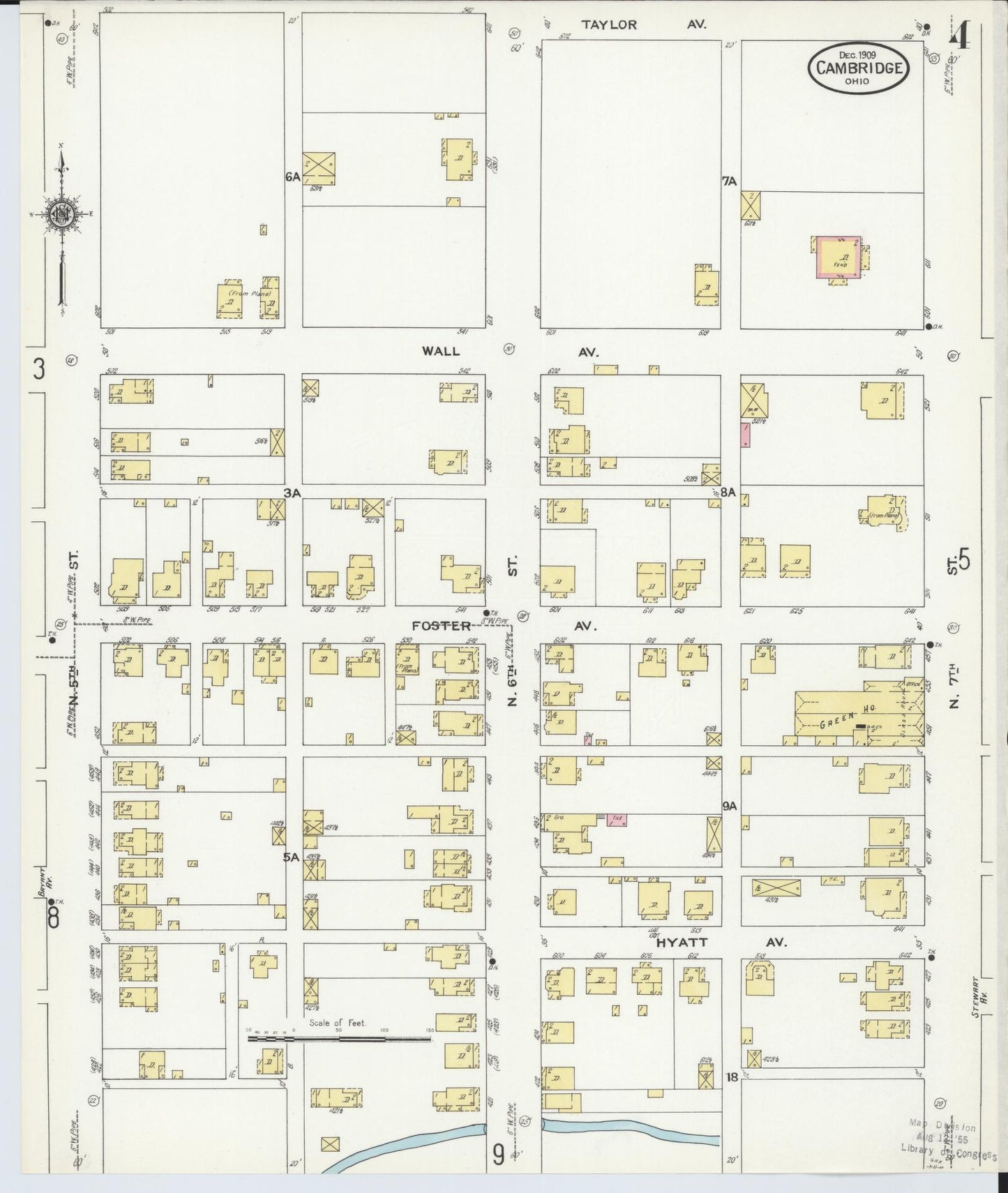 Sanborn Fire Insurance Map from Cambridge, Guernsey County, Ohio (1909), Sheet #0004 - Historic Sanborn Fire Insurance Map Print, vintage old map wall art, antique decor, genealogy gift, Ohio Ohio map